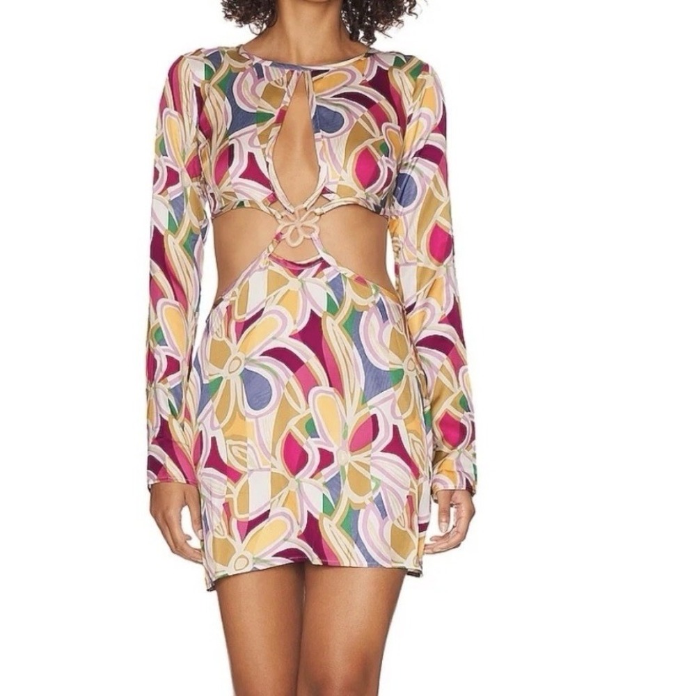 NEW For Love And Lemons Women's S Thora Cutout long sleeve Mini dress